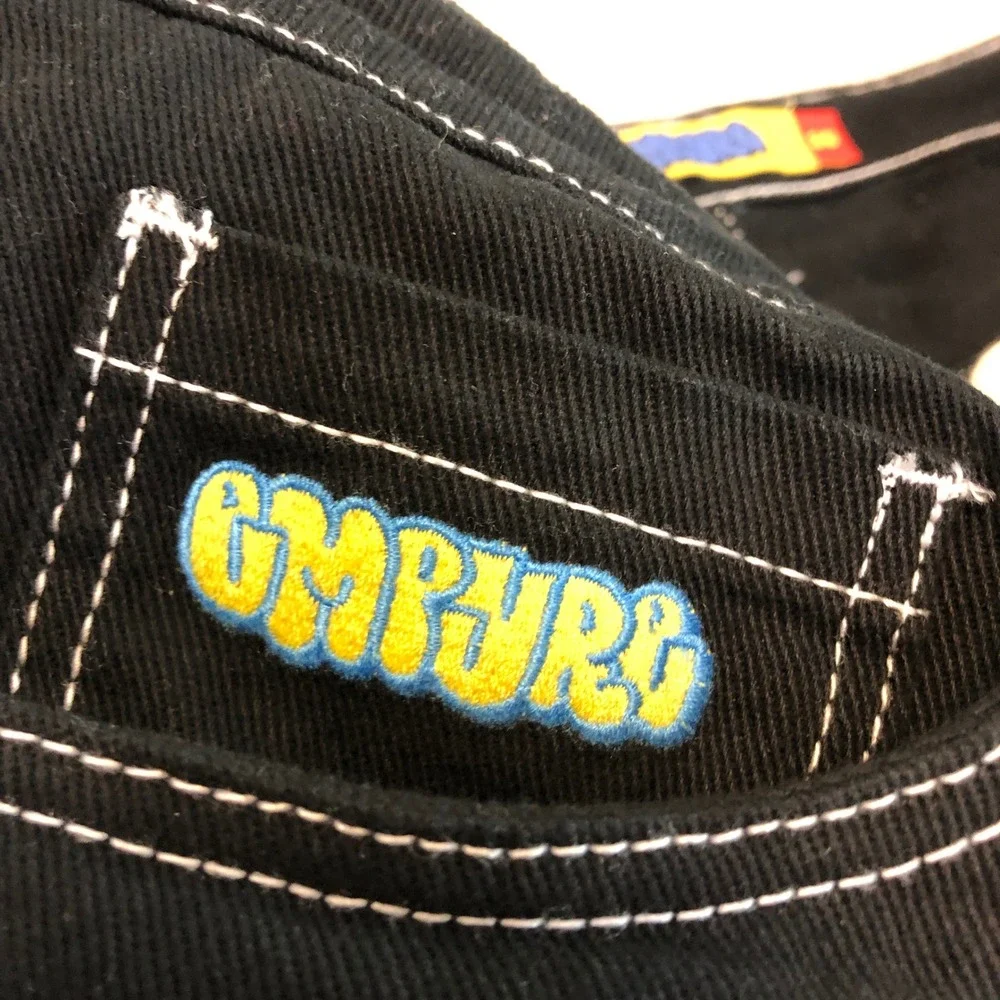 Empyre Black Pants Mens 34x30 Relaxed Skater Grunge Y2K Embroidered Graffiti Cat